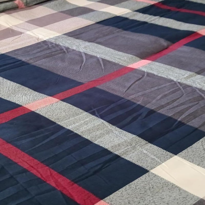 CLOTHKNOW Navy Blue Plaid King Size Comforter Set 3Pcs Tartan Bedding Comforter Sets Soft Blue White Grey Red Comforter with 2 x Pillow Cases - Image 5